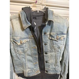 JET John Eshaya Women's Blue Gray Double Jean Jacket Hoodie Medium/Large NWT